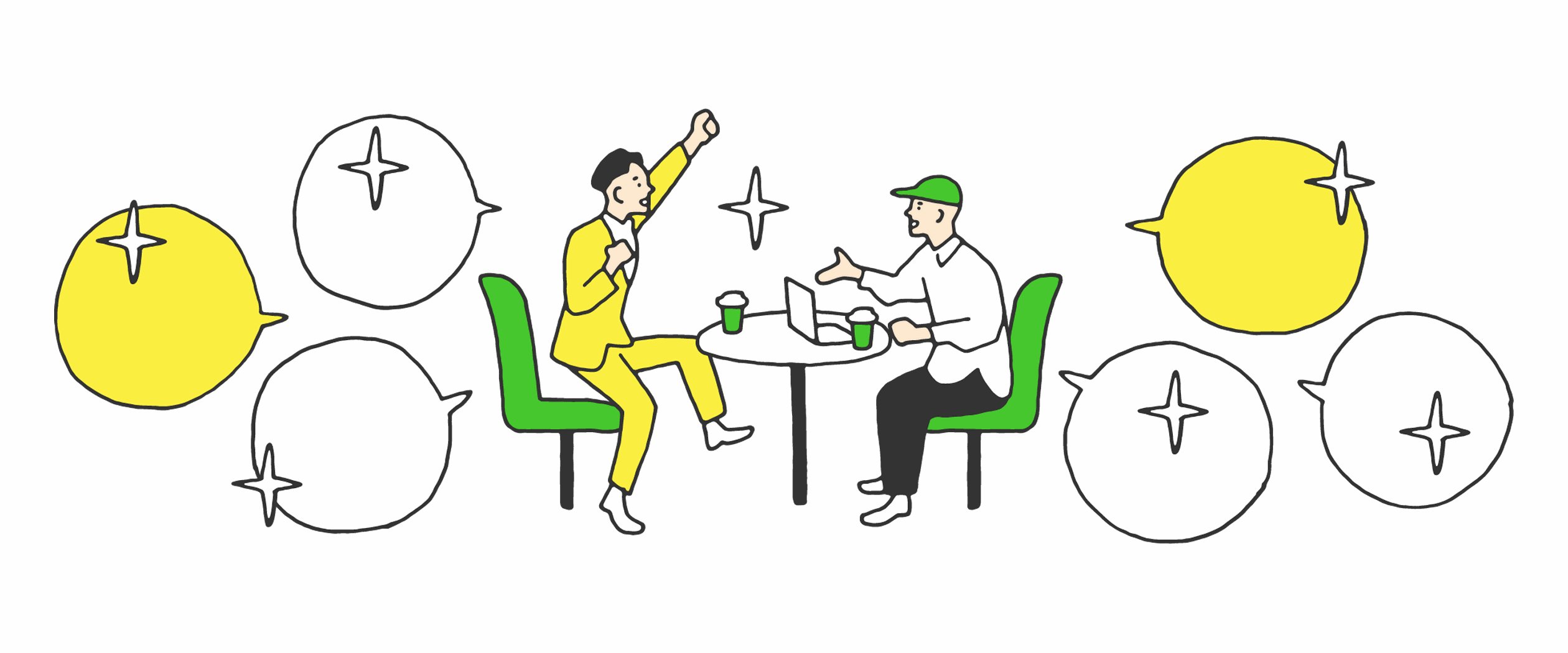 経営メンバーと開発責任者が向かい合って経営課題を話し合っている様子
